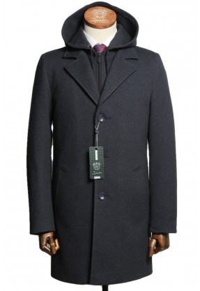Пальто мужское "Базилио" серый капюшон slim