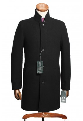 Мужское пальто "Голливуд" черное со стойкой slim fit