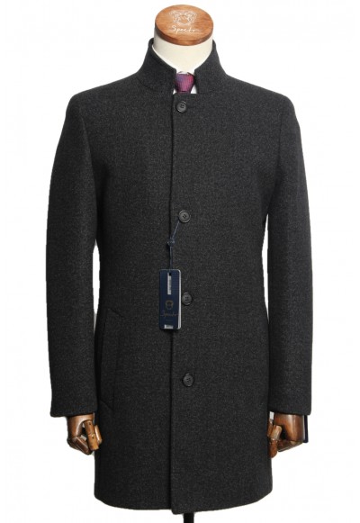 Мужское пальто "Капри" серое со стойкой slim fit