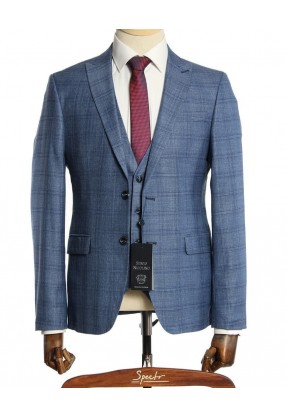 Мужской костюм "Салватини" синий тройка slim fit