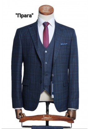 Мужской костюм "Прага" синий тройка slim fit
