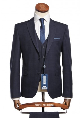 Мужской костюм "Корсо" синий тройка slim fit