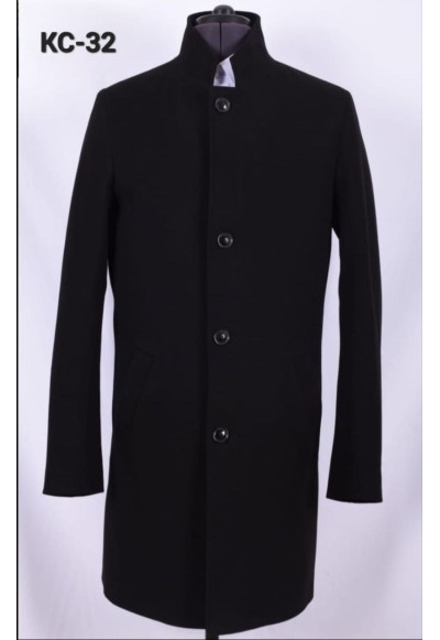 Мужское пальто "КС-32" черное со стойкой slim fit