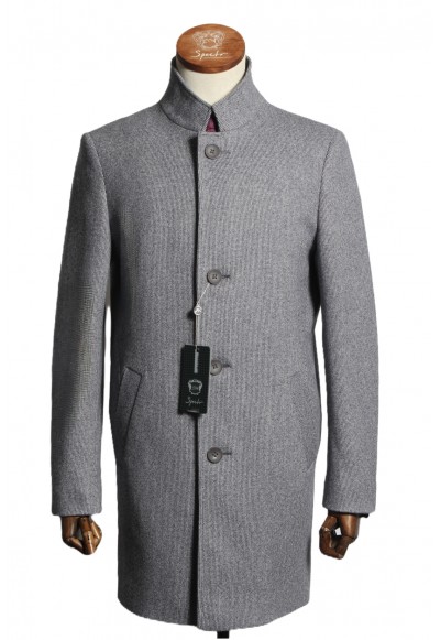 Мужское пальто "Рендал" серое со стойкой slim fit