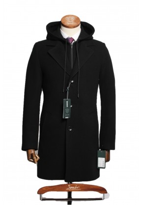 Пальто мужское "Сансет" черный капюшон slim