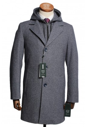 Пальто мужское "Стивен" серый капюшон slim